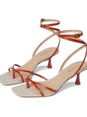 Veronica Beard Caterina Strappy Ankle-Tie Sandals, Persimmon